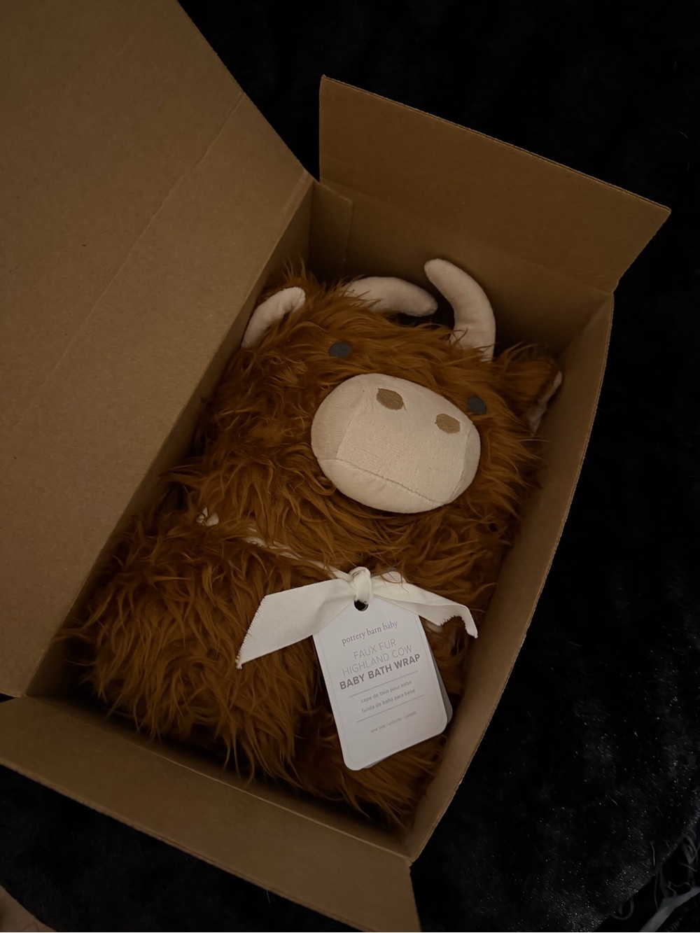 Pottery Barn Baby Highland Cow Faux Fur Hooded Bath Wrap - Rust Brown - Picture 5 of 9